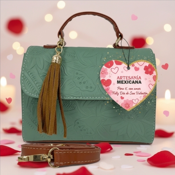 Handmade Handbags - Sage Green Sunflower Embossed Tooled Artisan LEATHER Crossbody Handbag Purse